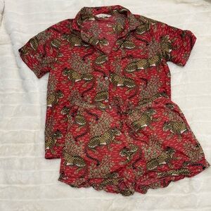 Printfresh Coral and Olive Leopard Pajama Set